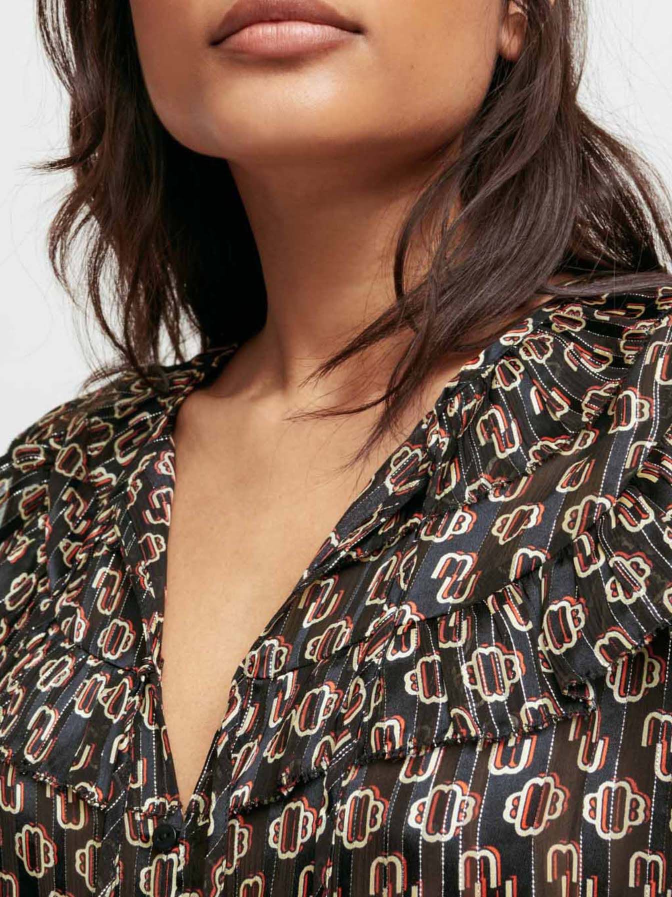 Top din muselină de mătase lurex imprimat - Monogramă M Noir mărime mare