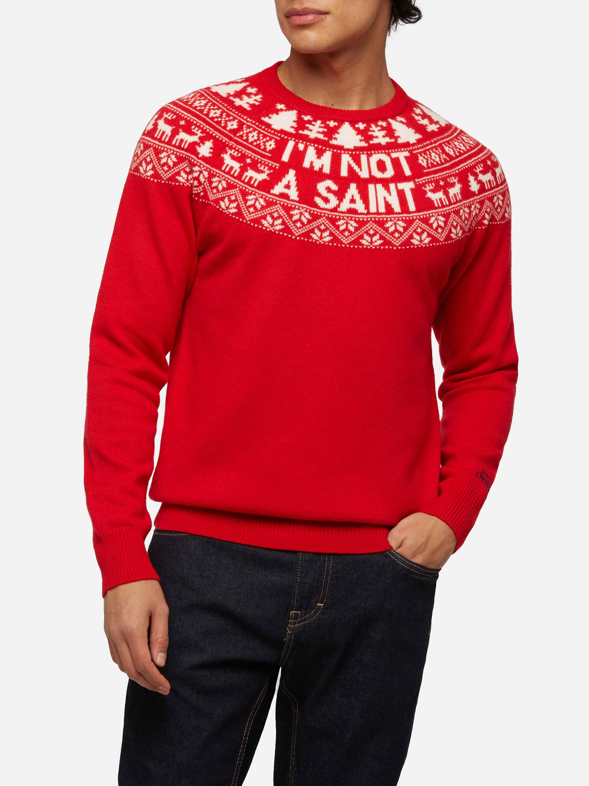 Jersey rojo garza con jacquard Fair Isle y jacquard 