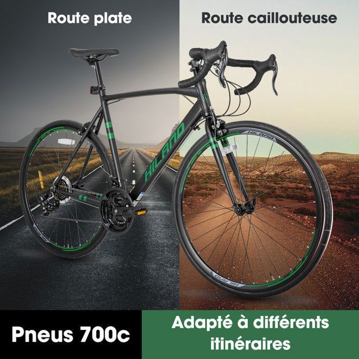 Hiland racefiets 28 inch, stadsfiets, 700c aluminium frame, velgremmen, heren- en damesmodel, 14 versnellingen, maat M - zwart