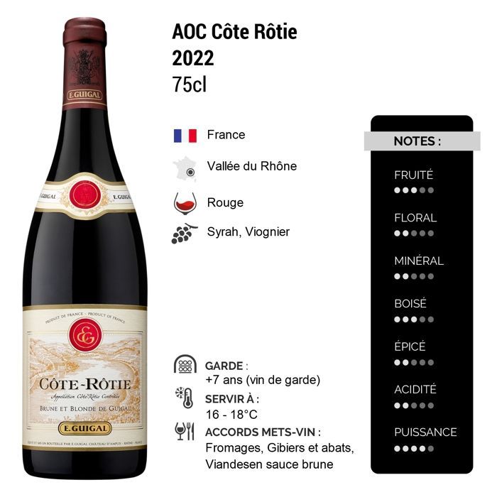 Maison Guigal Côte Rôtie Brune et Blonde 2022 - Vin Rouge de la Vallée du Rhône (3x75cl)