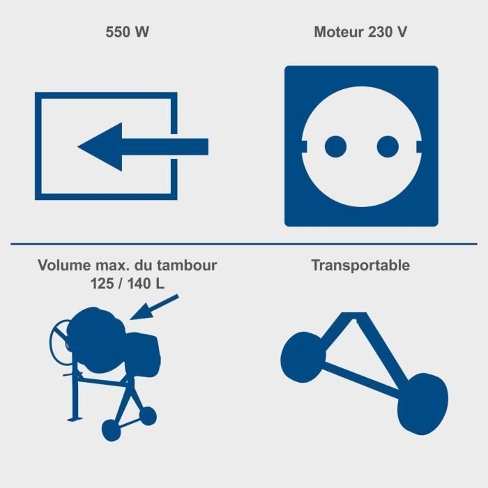 125L elektrische betonmixer - SCHEPPACH - MIX125 - Versterkte trommel - Wielen voor eenvoudig transport