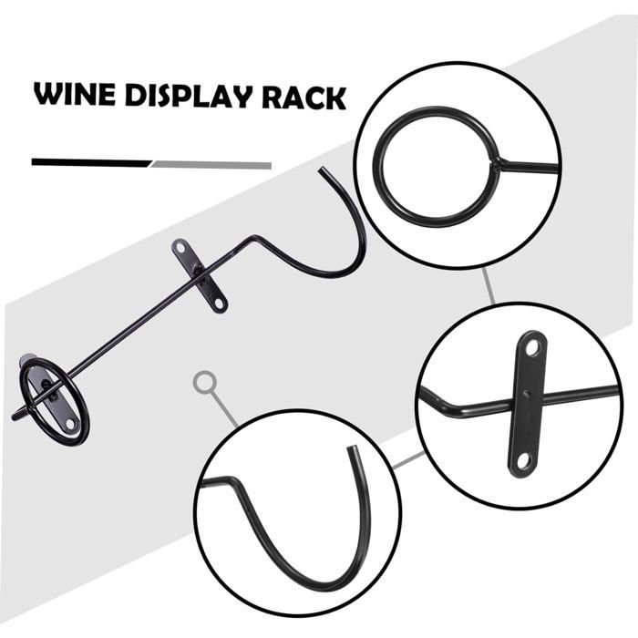 Botellero de pared de hierro negro para 6 botellas, juego de 6, almacenamiento estable para cocina/bar.
