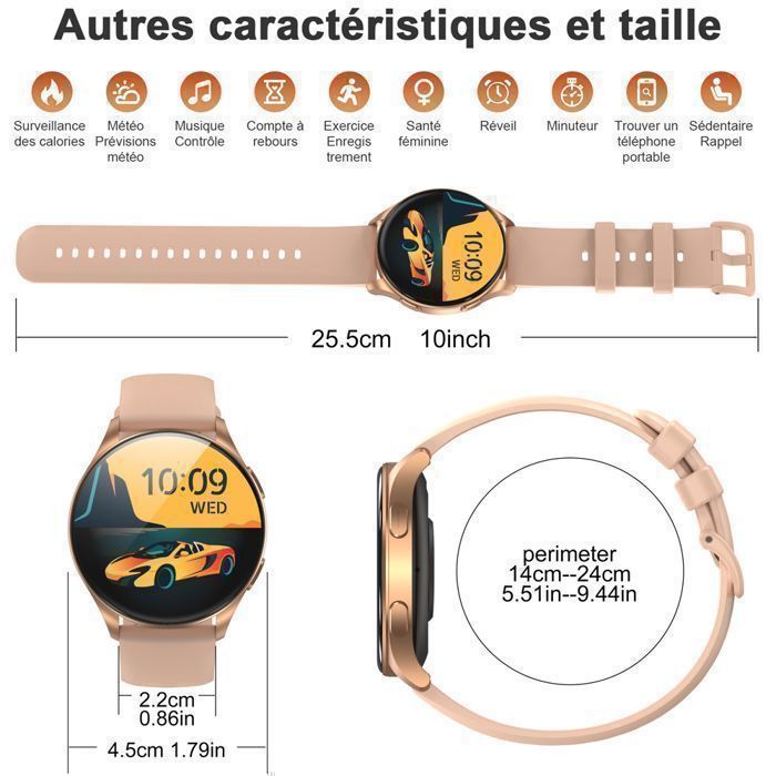 Montre Connectée Femme pour iPhone/Samsung/Android,1.43