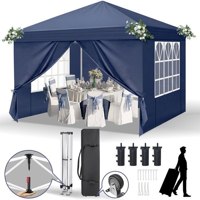 Gartenpavillon, Partyzelt, Festzelt – 3 x 3 m, mit 4 Ballastsäcken, Faltpavillon, Gartenzelt, blau