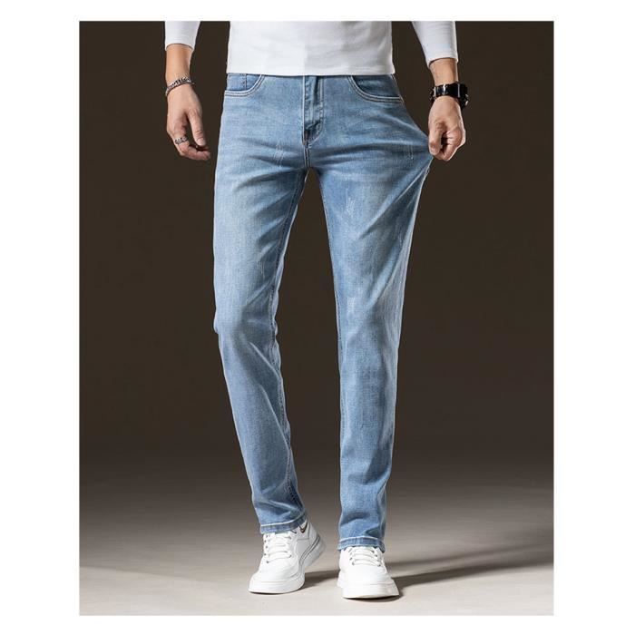 Pantalones vaqueros casuales elásticos de pierna recta para hombre, 5 bolsillos, efecto desteñido y lavado.