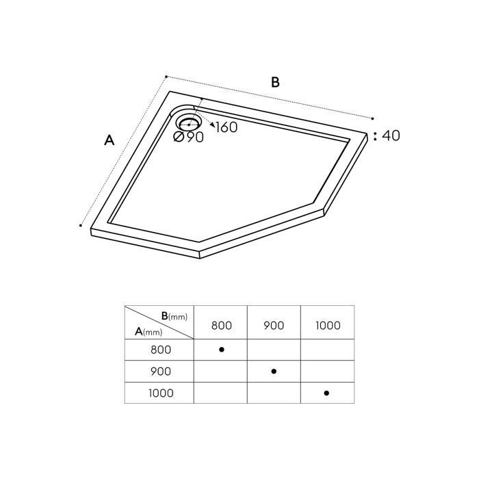 Plato de ducha ultraplano pentagonal doporro de 4 cm, base de ducha acrílica FARO05 80X80X4
