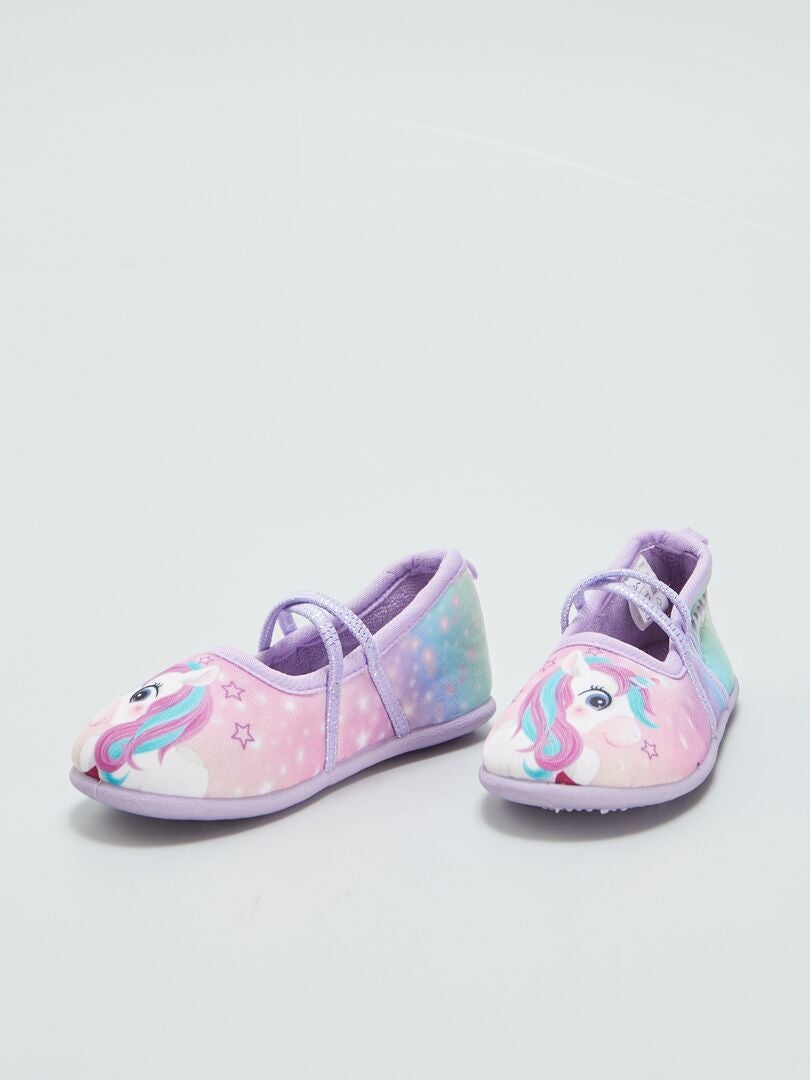 Ballerina slippers met eenhoornprint - ROZE