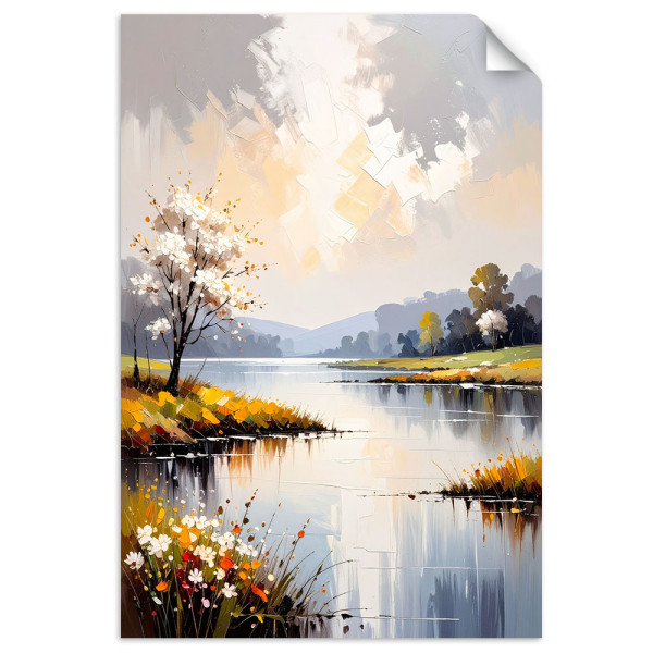Plakat samoprzylepny do salonu Feeby Krajobraz Jezioro Drzewa Natura 20x30