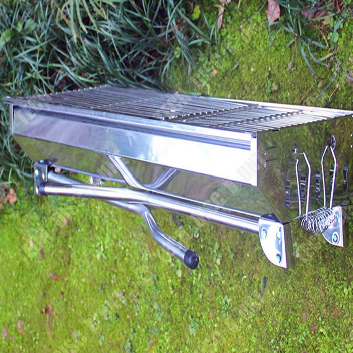 Barbacoa portátil INN® de 73 x 32,5 cm para 3-10 personas, de acero inoxidable 410, para carbón, con parrilla, ideal para acampar.