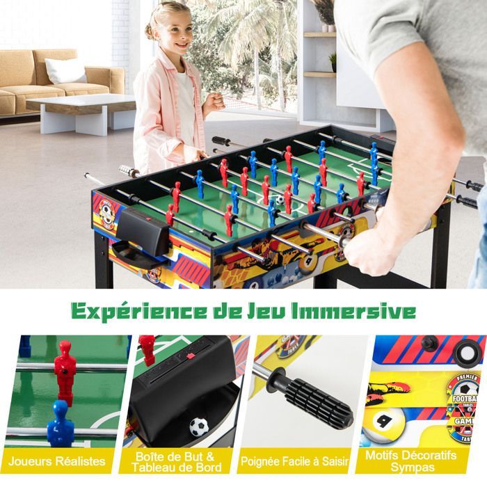 Calcio balilla 12 in 1 - DREAMADE - 6 giochi con la palla - 4 giochi da tavolo e 2 giochi di lancio - Piedini regolabili - 105x58x80 cm - Età 6+