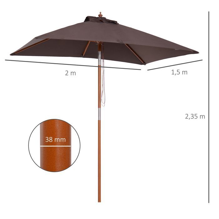 Outsunny - parasol - Bois - 200x150x235cm - Marron