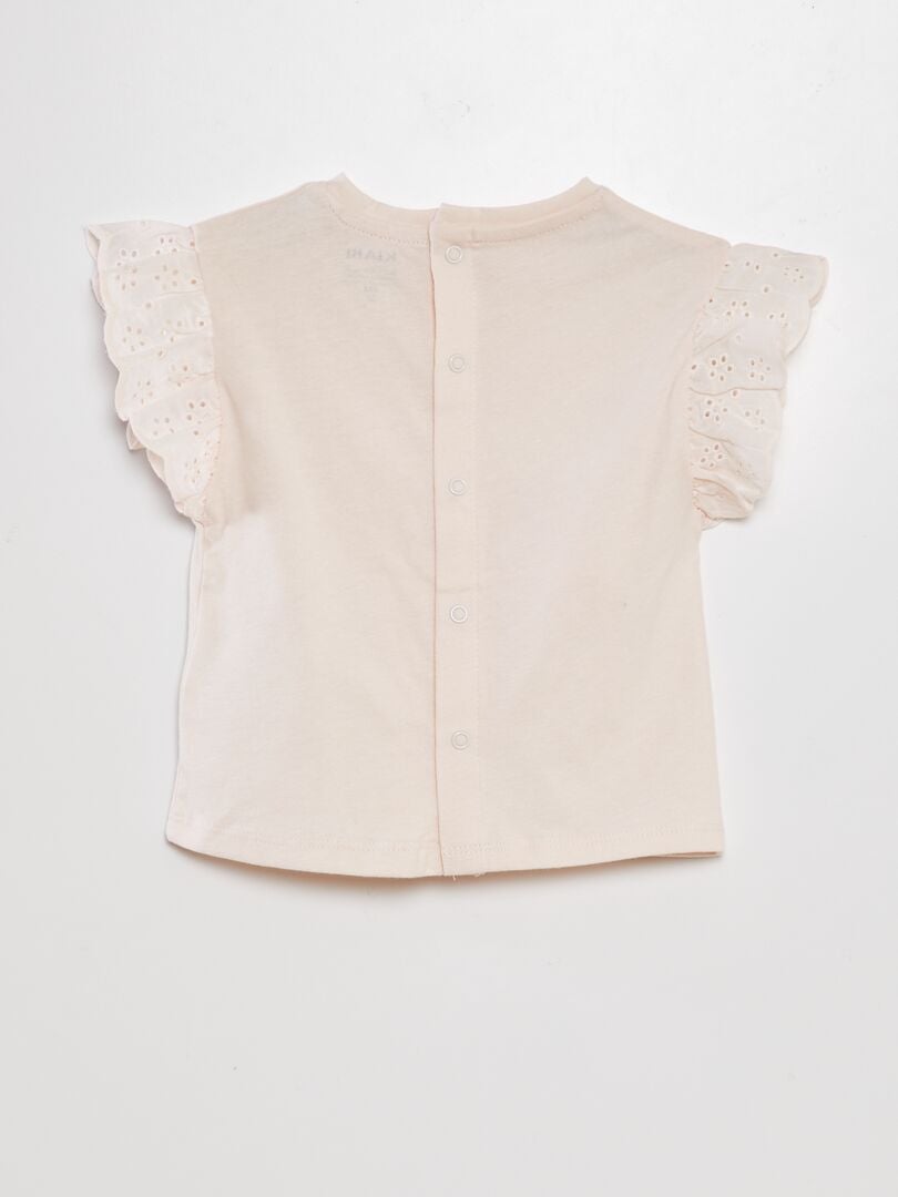 T-shirt met mouwen en Engelse borduursteken - ROZE