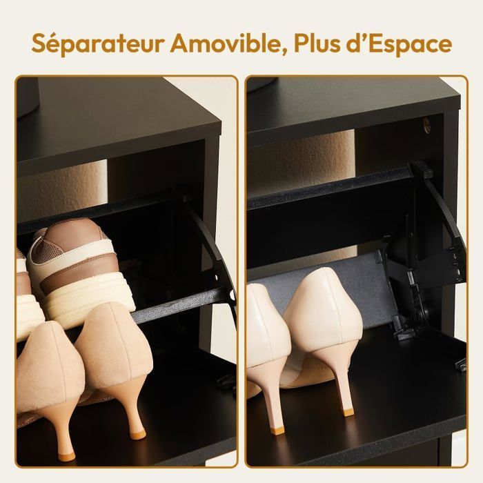 Zapatero CASABEL con 4 puertas abatibles - Zapatero de diseño - Mueble de almacenamiento para pasillo con capacidad para 24 pares - Negro