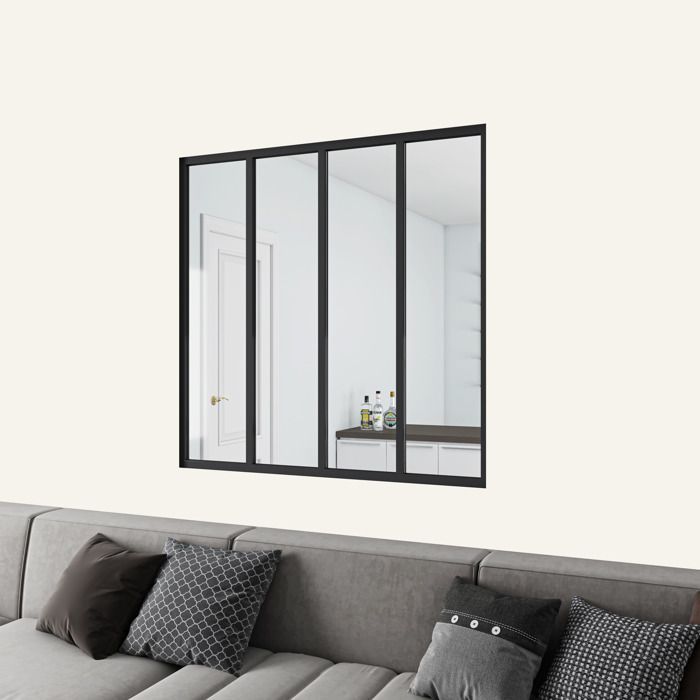 Workshop-style glass partition in powder-coated aluminum and 4mm tempered glass - W.123 x H.108 cm - Black - Maximum Brightness