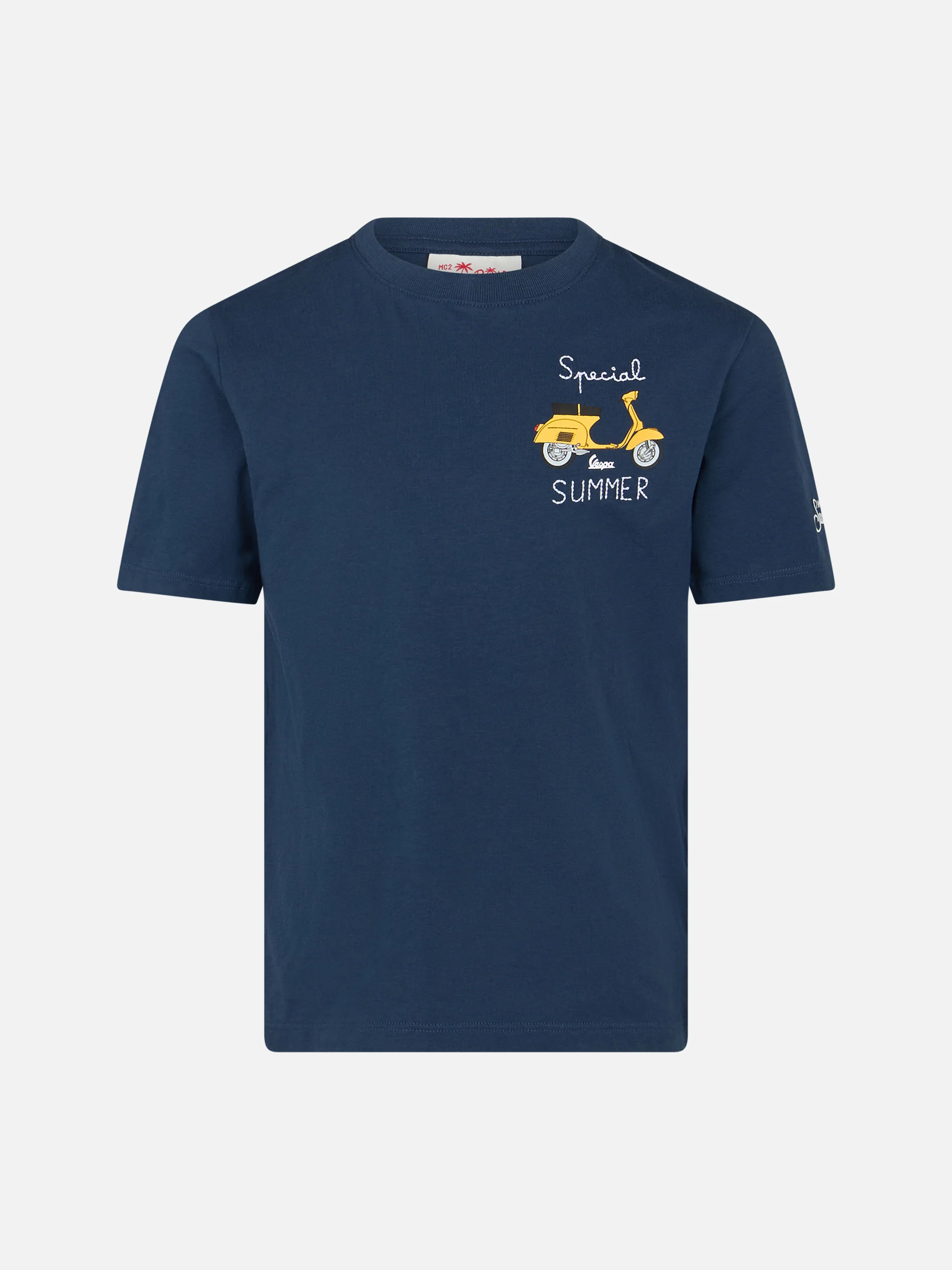 T-shirt da bambino in cotone con stampa Vespa e ricamo Special Summer
