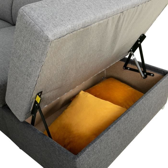 Sofá cama esquinero reversible con almacenamiento - 5 plazas - DAYTONA - Tela gris y antracita - 260 x 77 pulgadas / 94 x 216 cm