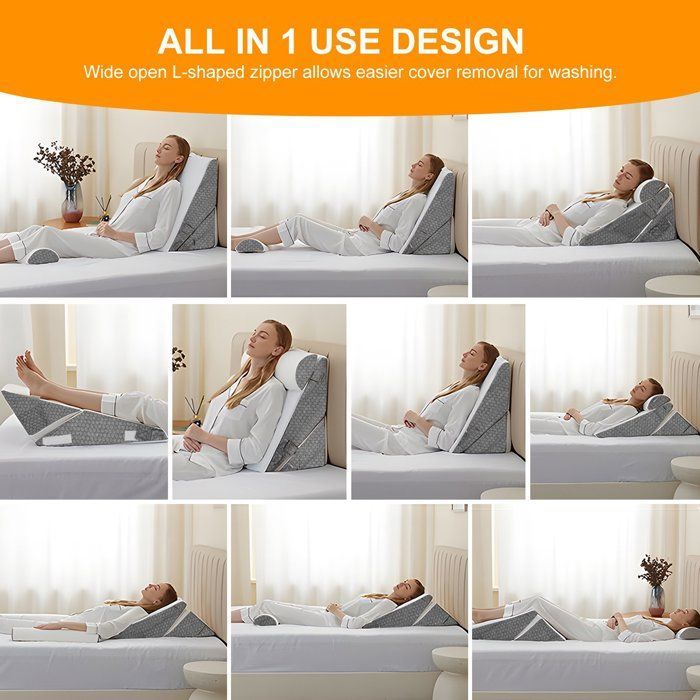 Cuscino a cuneo triangolare pieghevole in memory foam per apnea notturna e reflusso gastroesofageo, regolabile da 25 a 30 cm.