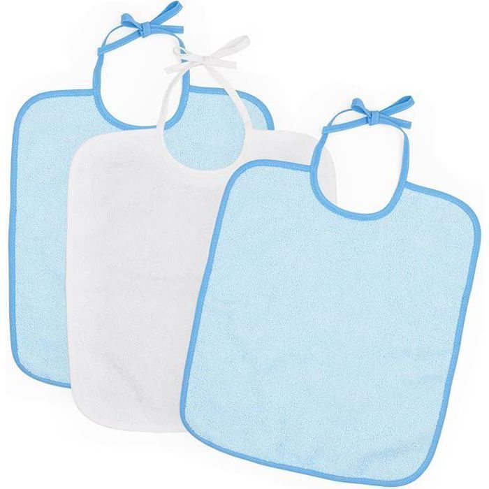 Ti TIN | Pack de 3 Bavoirs en Éponge | Pour Bébé de Plus d'1 An | Fermeture avec Rubans | Couleurs Unies Bleu Ciel | 28x32 cm