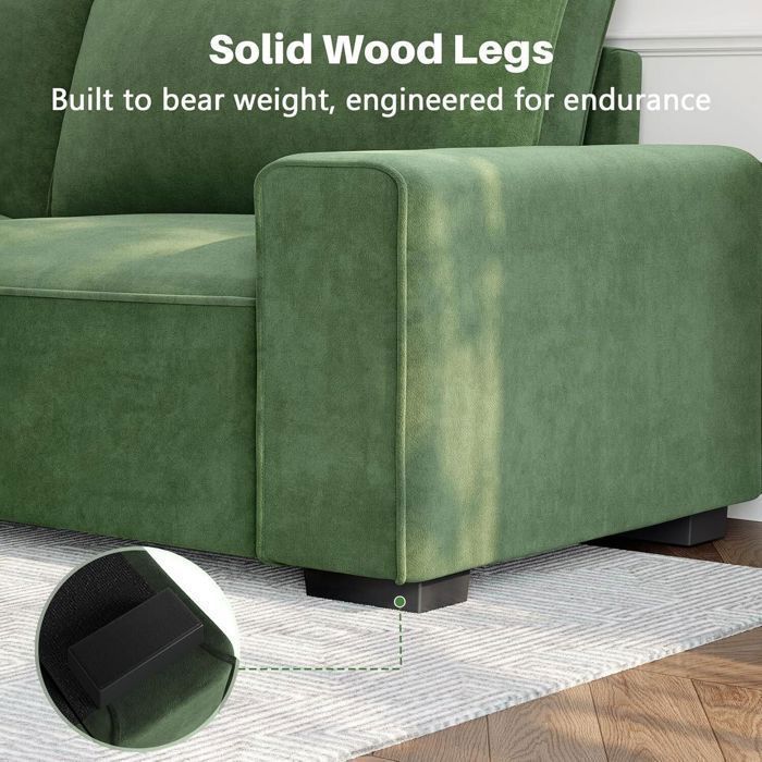 Canapé 3 places confortable en chenille pour salon,Canapé avec accoudoirs larges,coussins épais à ressorts,220×82×84cm,Vert