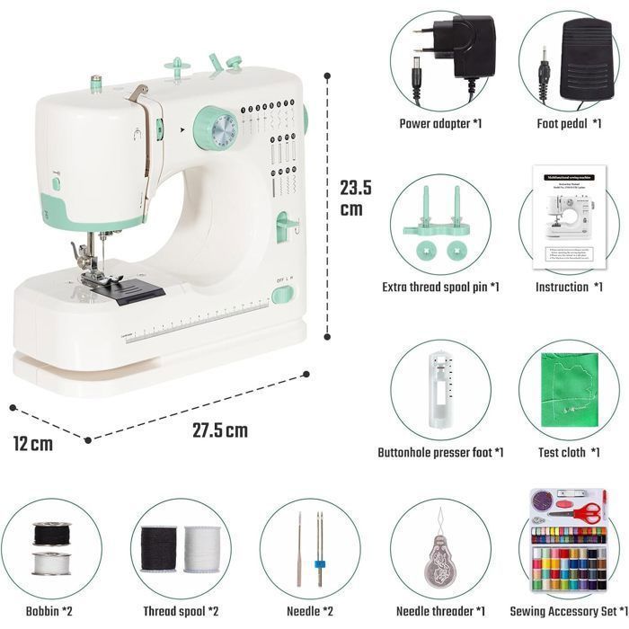 Beginner Portable Sewing Machine with 16 Different Stitch Patterns, Sewing Kit and Foot Pedal