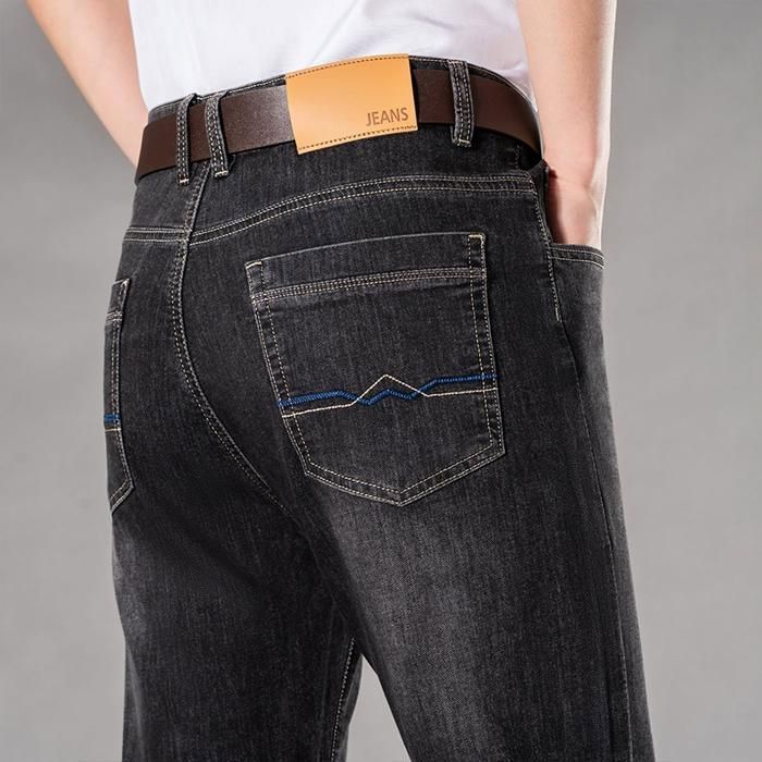 Men's Straight Leg Jeans for Autumn and Winter, Plus Size - FUNMOON - Blue - Men's