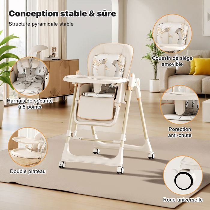 Trona MAGICFOX, sillón infantil, cuidado del bebé, hora de comer, plegable, con bandeja, reposapiés, altura ajustable, para recién nacidos