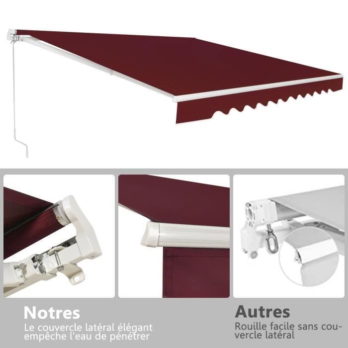 COSTWAY Retractable Balcony Awning 3 x 2.5M - UV and Water Resistant Fabric, Aluminum Frame, Adjustable Angle 5-35°, Wine Red