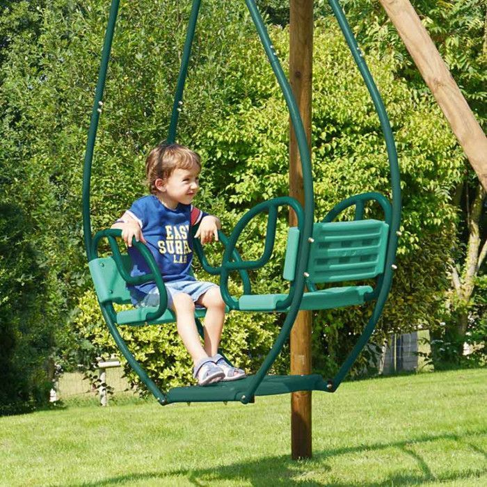 Portique en bois rond 4 agrès avec face à face et toboggan JACINTHE