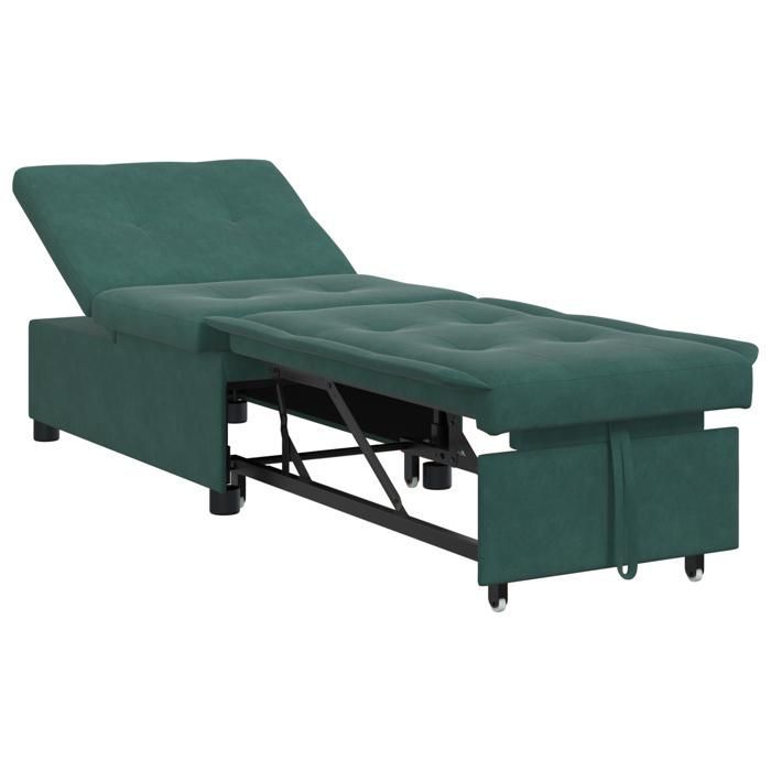 212713 & Divano letto 3 in 1, lettino trasformabile, pieghevole, in velluto verde scuro