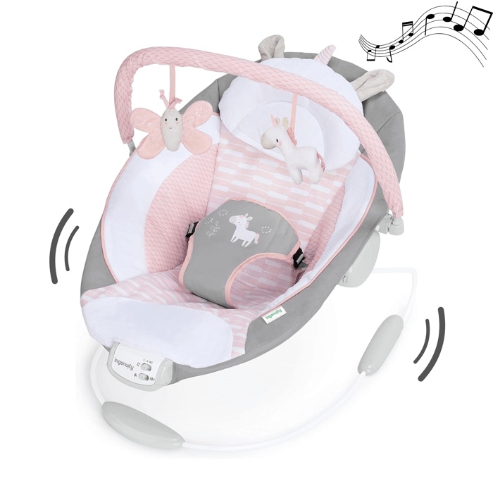 INGENUITY Babybouncer - Flora - Boog met afneembaar speelgoed, 8 melodieën, rustgevende vibraties, babycadeau
