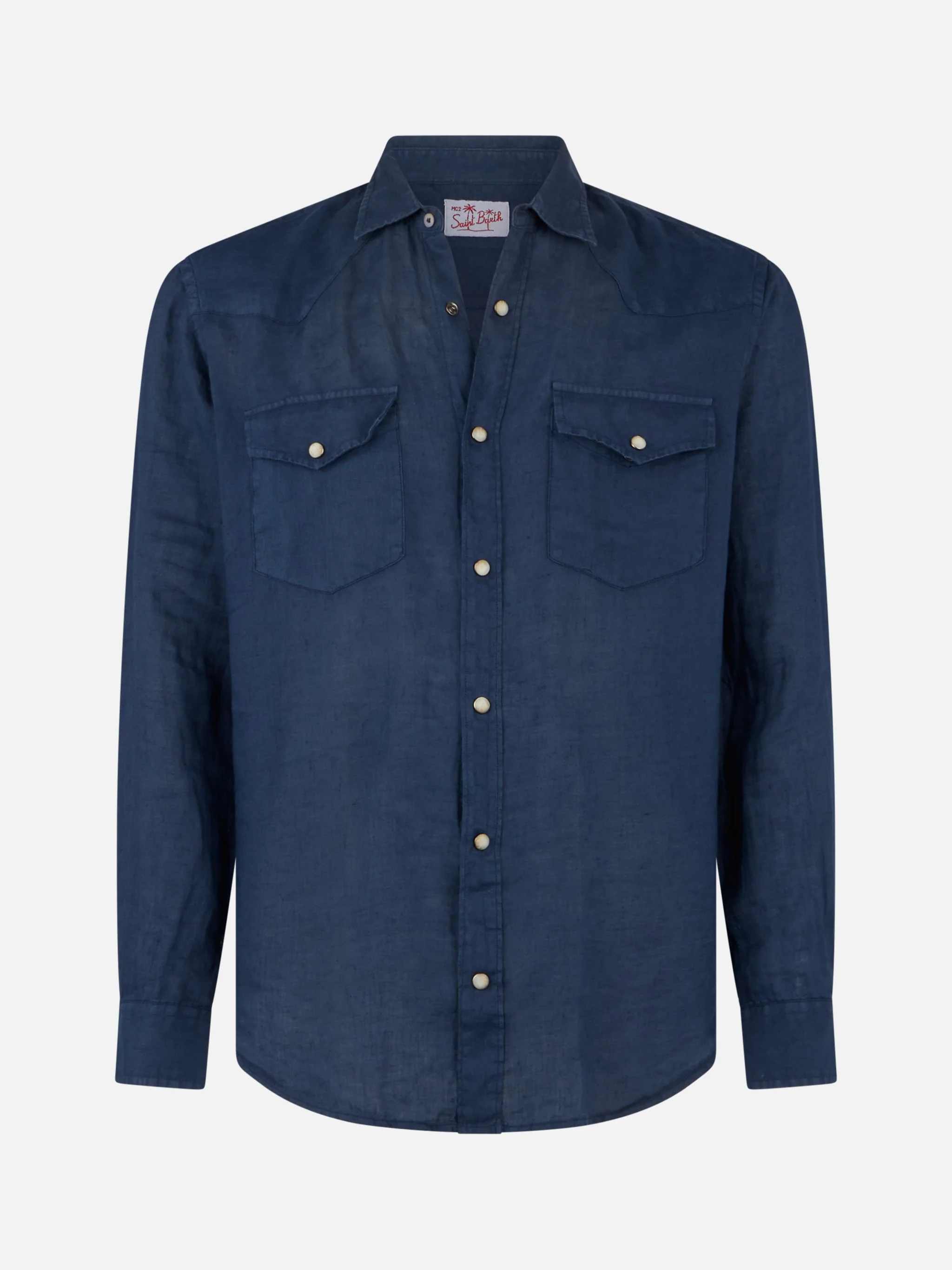 Donker denim linnen overhemd