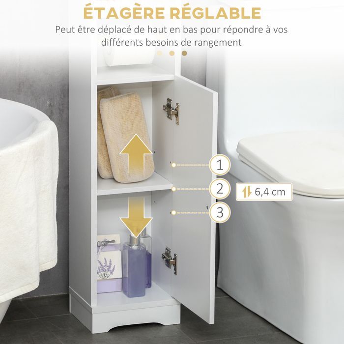kleankin - Meuble bas de salle de bain - Panneau de particules - 23x18x100cm - Blanc