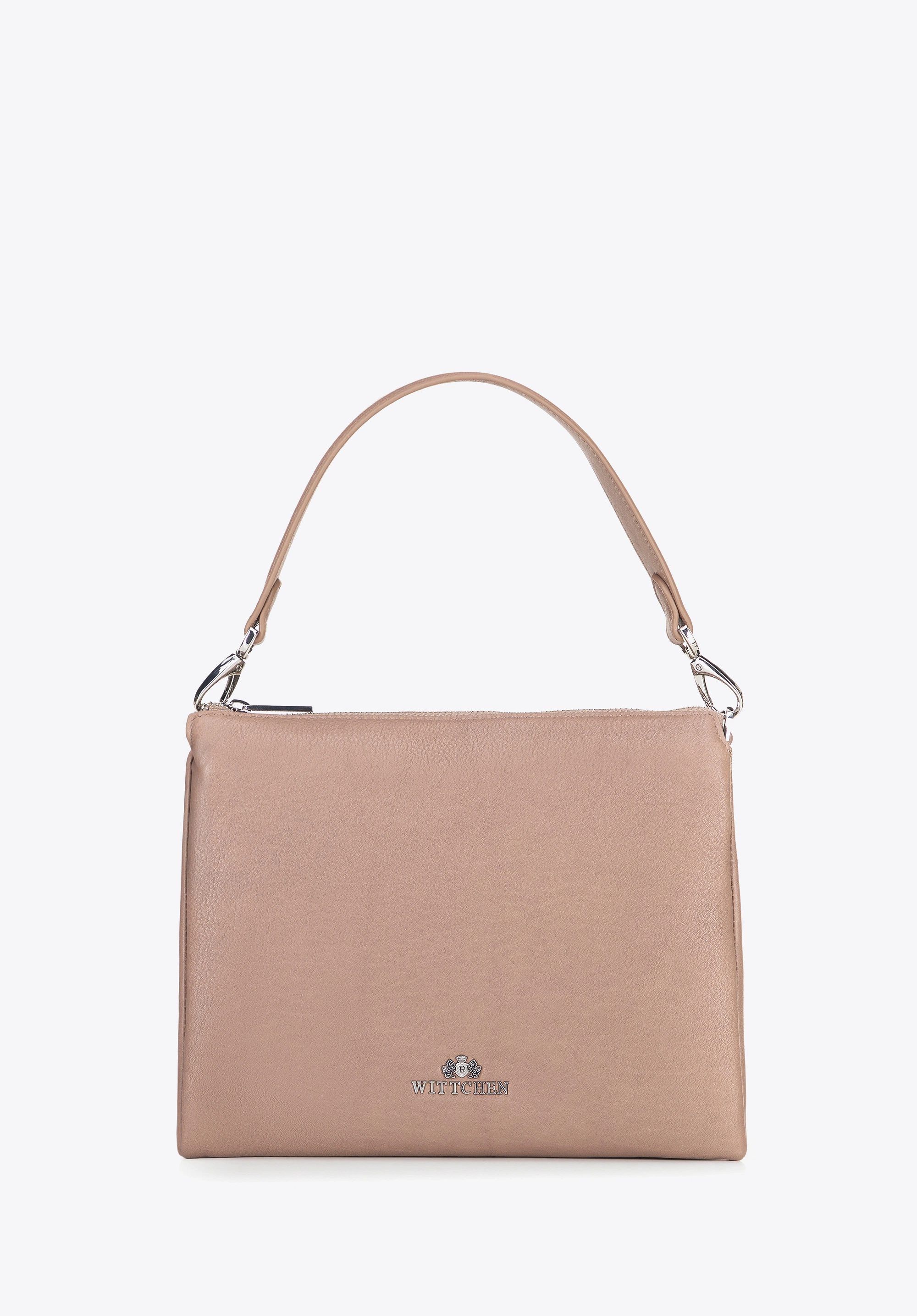 Damska crossbody trójkomorowa ze skóry beżowa