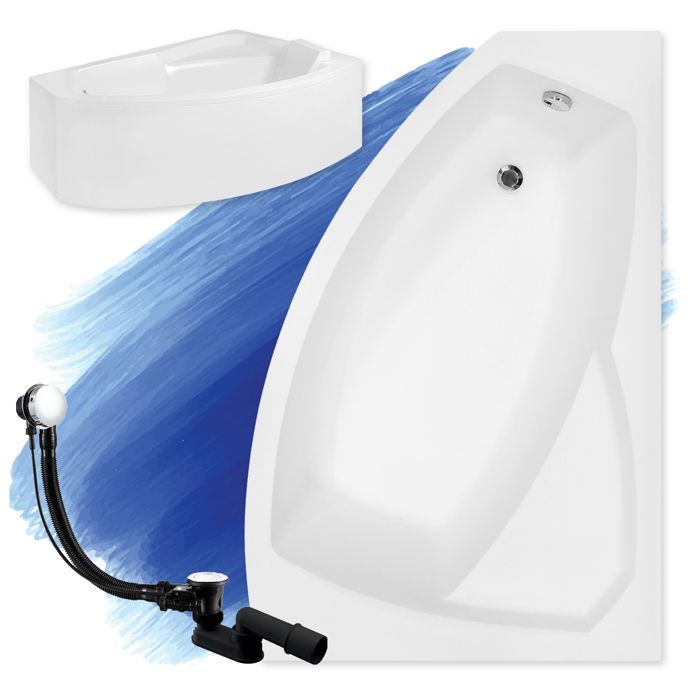 Baignoire Bain d'angle 160x100 Droite + tablier en acrylique Siphon +pieds RIMA