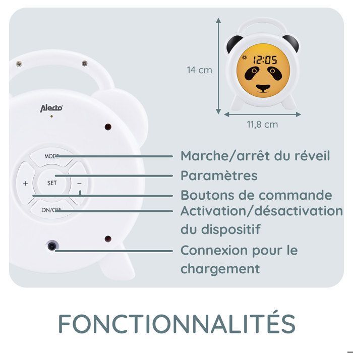 Alecto BC100PANDA - Reloj despertador educativo y luz nocturna, panda