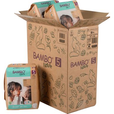 Bambo Nature Boys & Girls 0% parfymepakke med miljøvennlige babybleier størrelse 5 12-18 kg 132 enheter