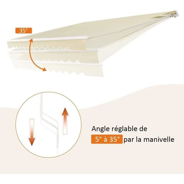 RELAX4LIFE Store Banne Rétractable Manuel en Alu avec Manivelle, Auvent en Polyester avec Angle Réglable 5-35° ,3 x 2,5 m, Beige