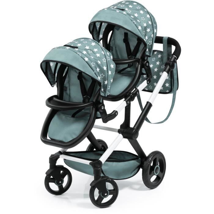 Landau jumeaux pour poupée - Bayer - Twin Xeo - Poussette double réglable - Vert étoiles - 18 mois