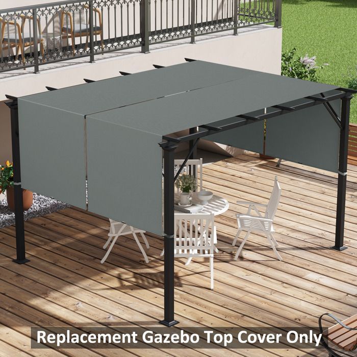 Lot de 2 toiles de rechange pergola - Outsunny - rétractable de 4,9 x 1,2 m - tissu polyester protection UV - gris foncé