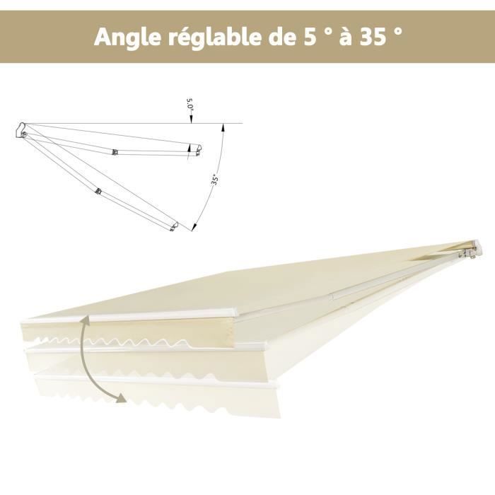 COSTWAY Manuelle Balkonmarkise 3,6 x 3 m mit UV- und wasserbeständigem Gewebe, Aluminiumrahmen, verstellbarem Neigungswinkel 5–35°, Beige
