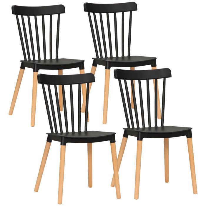 Juego de 4 sillas de comedor de estilo escandinavo con patas de madera de haya PP