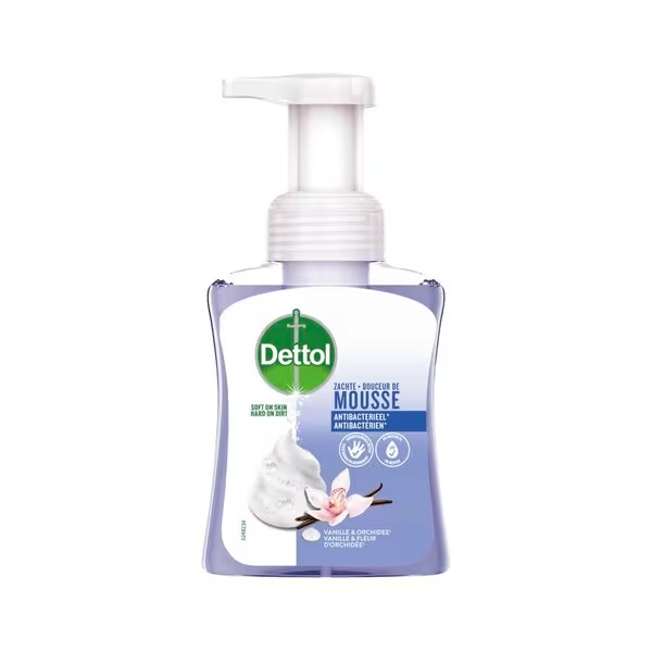 „Dettol“ minkštos putos antibakterinis rankų muilas su orchidėjomis ir vanile, 250 ml