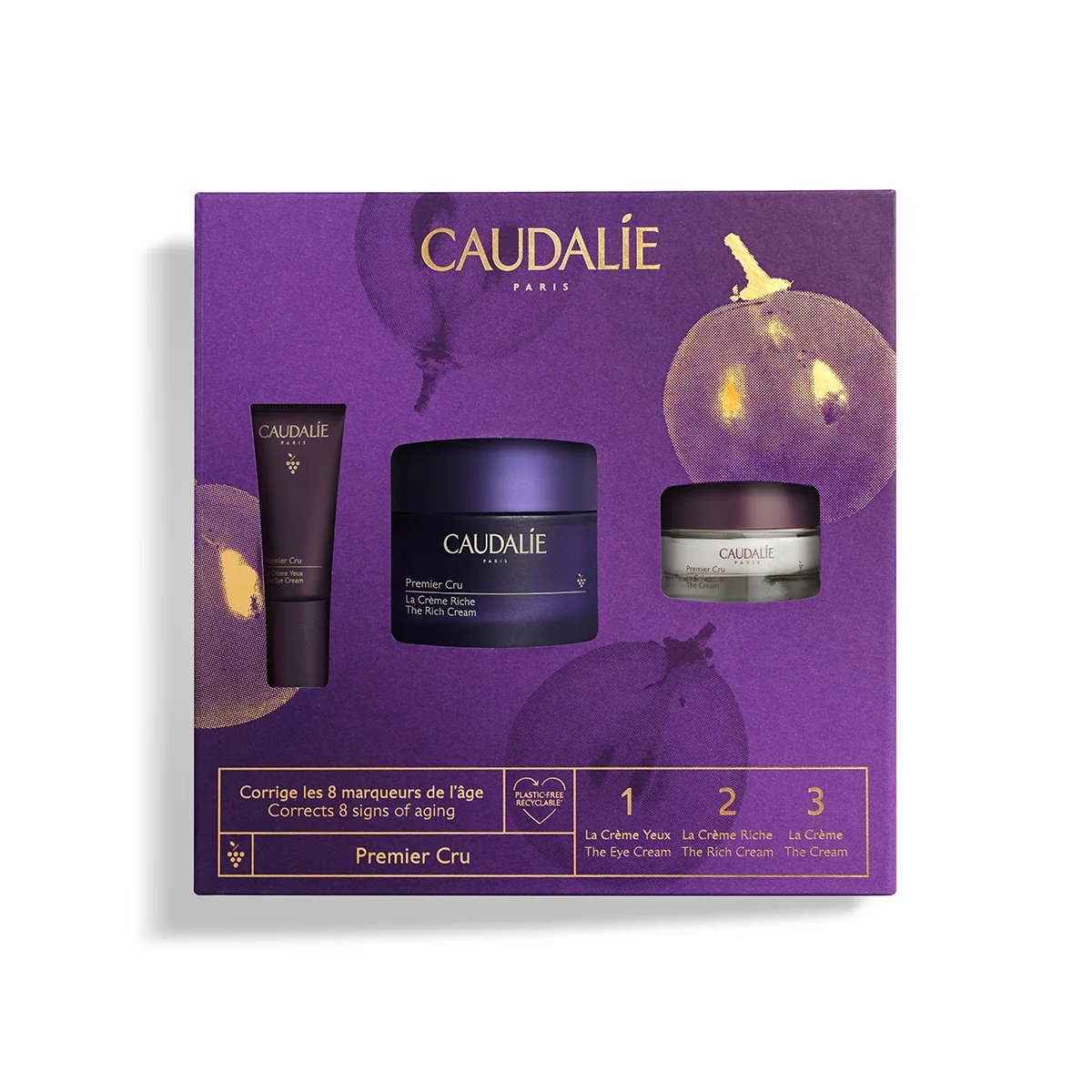 Anti-aging cadeauset CAUDALIE Premier Cru Rich Cream 50 ml + Premier Cru Cream 15 ml + Premier Cru Eyes 5 ml