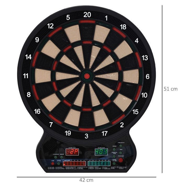 Diana electrónica HOMCOM, 27 juegos, 202 variaciones, 8 jugadores, pantalla LED, plástico, color negro.