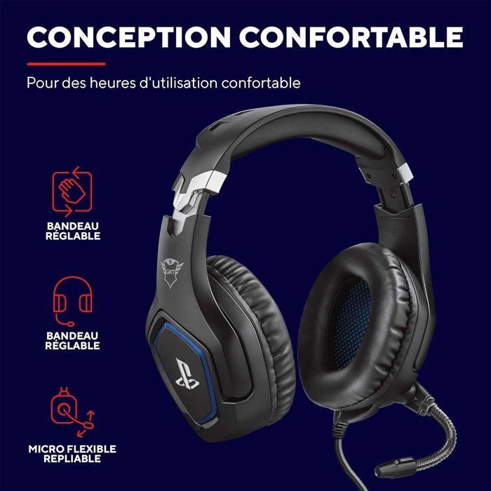 Auriculares para juegos TRUST GXT 488 Forze - Licencia oficial para PS4/PS5 - Micrófono plegable - Cable trenzado de 1,2 m