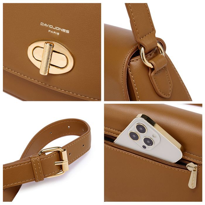 David Jones - Damesschoudertas - Crossbodytas van PU-leer - Clutch met draaisluiting - Bruin