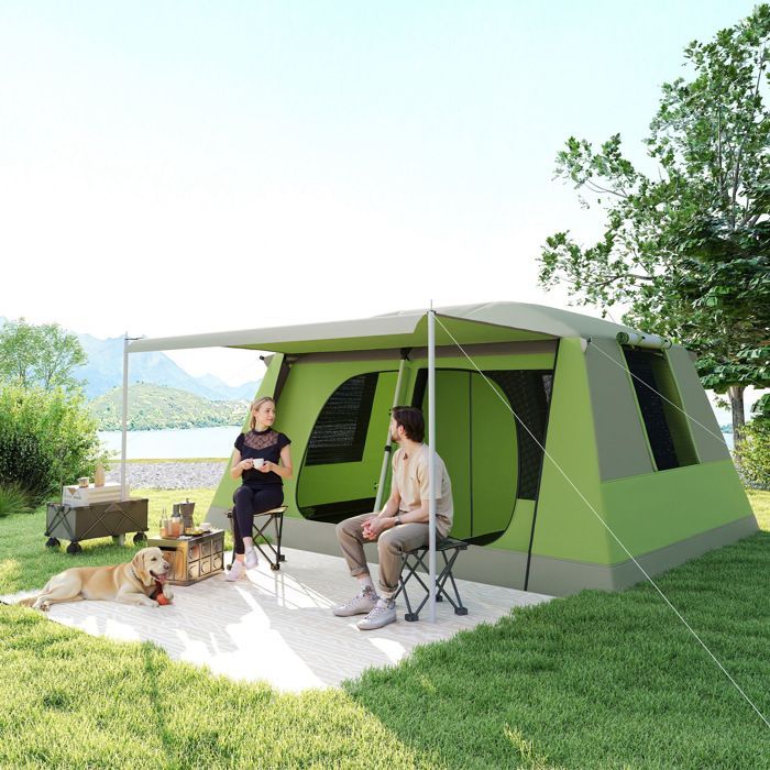 Tienda de campaña Outsunny para 4 a 8 personas - ligera y portátil - fácil de montar - incluye porche, bolsa de transporte y gancho - verde