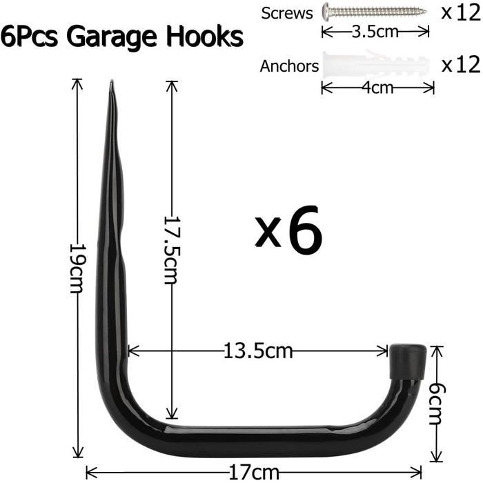 Juego de 6 ganchos de almacenamiento para escalera de garaje de 17 cm, soporte de pared resistente para sillas plegables (19 cm x 17 cm).