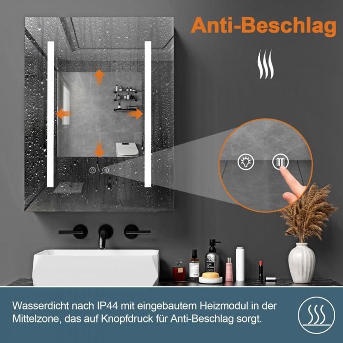 MIPAN. Armoire Miroir de Salle de Bain - Avec Rangement + Miroir +  LED - Blanc Armoire de Salle de Bain Murale -  60 x 45 x15cm