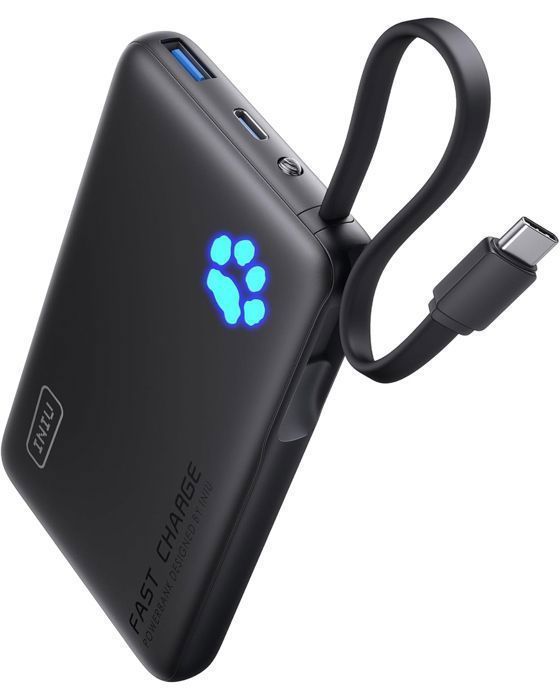 Bateria externa INIU, Power Bank PD de 45W e 10000mAh com cabos USB-C integrados, carregamento rápido para iPhone, Samsung, etc.